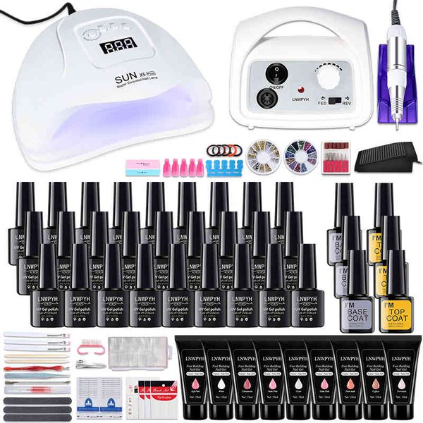 

54w nail lamp dryer 35000rpm drill machine extensions quick building gel polish set soak nail art kit