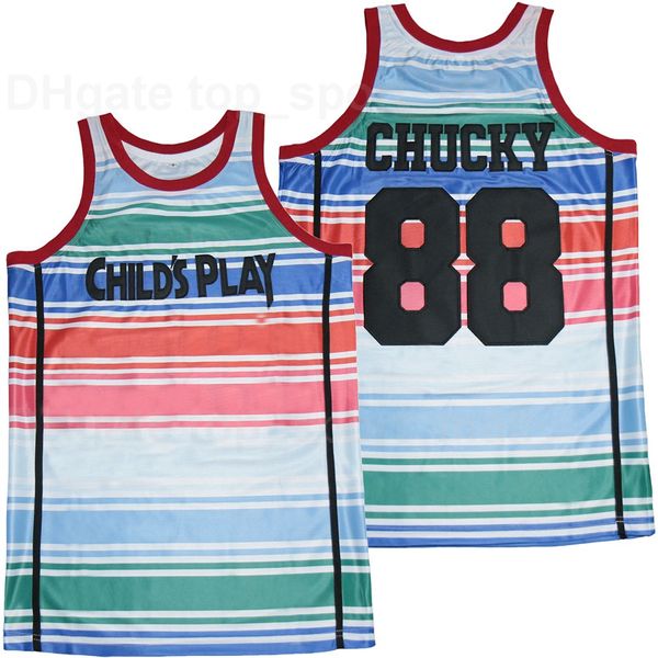 

movie basketball film 1988 chucky 88 child's play jersey men white team color breathable pure cotton sports uniform on sale, Black