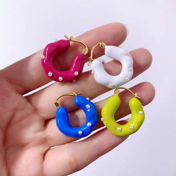 

hoop & huggie bilinclolr fashion blue enamel earring for wome, Golden;silver