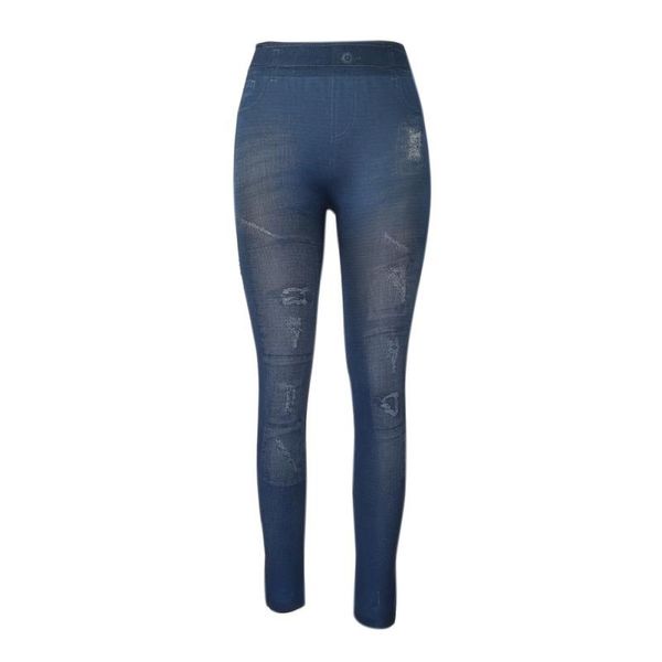 

women's leggings high elastic women long pants summer style print imitation jeans big size patch denim, Black