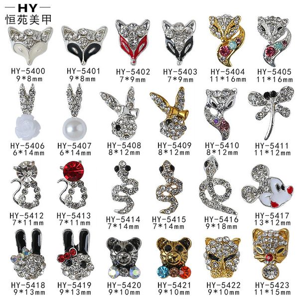 

japan and south korea nail sequin animal enhancement jewelry metal diamond bear rabbit head snake mobile phone shell oil dripping, Silver;gold