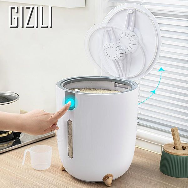 

5/10kg kitchen plastic rice bucket insect-proof moisture-proof sealed barrel household metering grain storage box bottles & jars