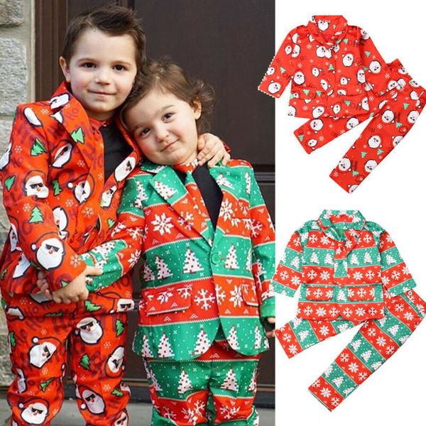 

2-8 years toddler boys christmas outfits santa claus print shirt boys pants outfits children boys xmas clothes suits 201127, White