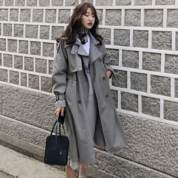 

brand famou double breasted vintage spring autumn clothes outwear women long cotton trench coat mujer chaqueta women's coats, Tan;black