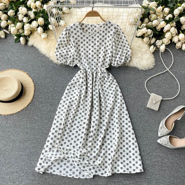 

two piece dress casual women summer 2021 new fashion o-neck short sleeve floral print sash bow-tied a-line daily holidays midi muj, White
