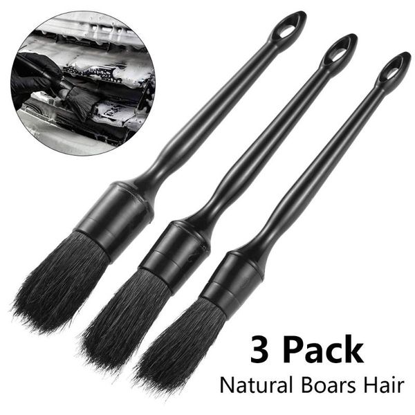

car sponge 3pcs cleaner brush set natural soft boar hair detail auto air conditioner detailing cleaning brushes kit