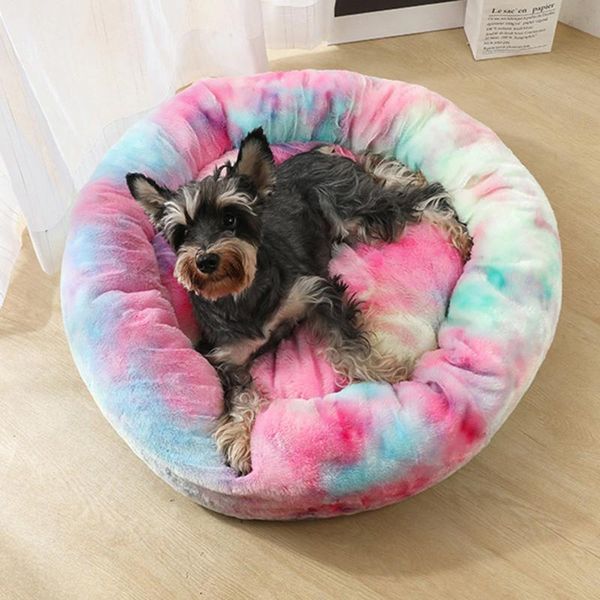 

cat bed dog round winter warm sleeping bag long plush soft pet products calming accessories house mascotas pets kennels & pens