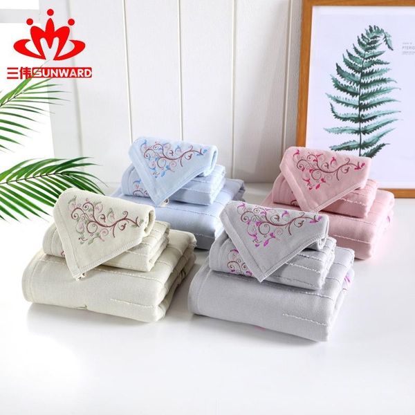 

towel 2set gauze bath cotton three-piece embroidery pattern