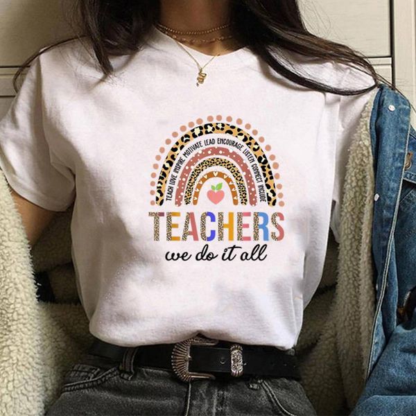 

women's t-shirt teach rainbow leopard print shirt harajuku fashion outfit halloween costumes for women o-neck short sleeve gift graphic, White