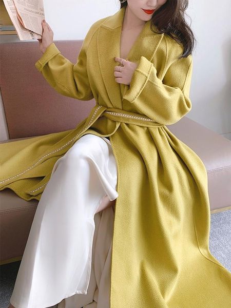 

women's wool & blends avocado green silk water ripple cashmere coat, Black