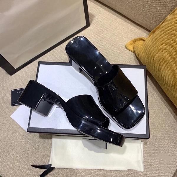 

2021 woman slipper fashion beach thick bottom slippers platform alphabet lady sandals leather high heel slides with box -3, Black