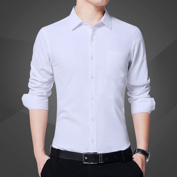 

2021 spring men's shirt solid color long sleeve slim trend business wear, White;black
