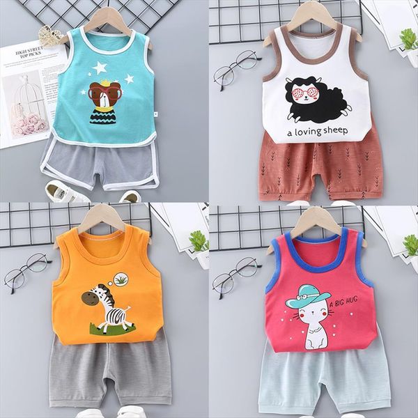 

for 0 6 yrs cotton summer baby clothing set children soft shorts suit tank boy girl kids dinosaur infant, White