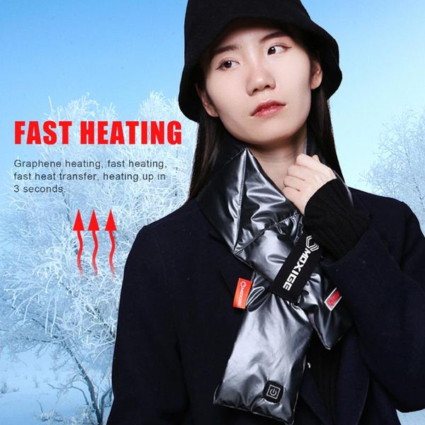 

speeds temperature usb fast heated scarf women winter compress ski heating scarves neck warmer pu neckerchief shawl cycling caps & masks, Black