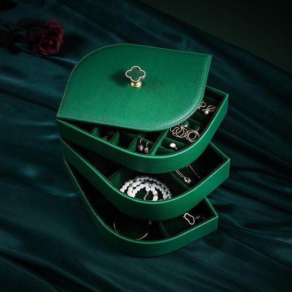 

portable pu leather jewelry box travel necklace earring ring organizer women 3 layers display storage case accessories supplies boxes & bins