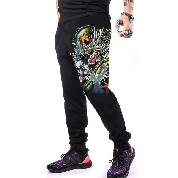 

men's pants men cool fashion hip hop floral joggers gym sport casual sweatpants bodybuilding trousers dragon w24, Black