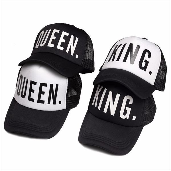 

king queen baseball cap print men women polyester mesh summer visor snapback caps white black couple lover hip hop hat, Blue;gray