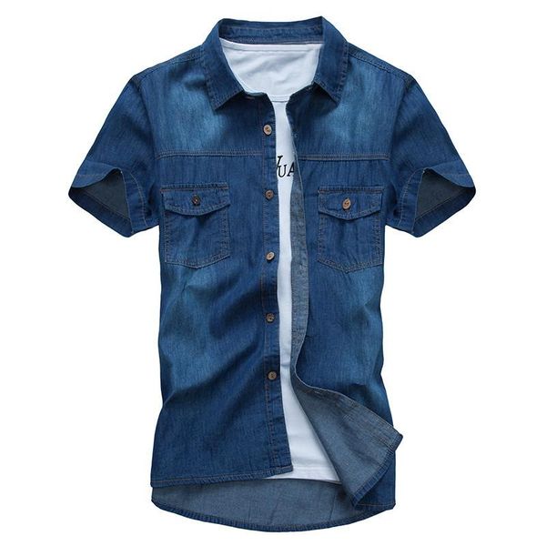 

men's casual shirts summer brand denim shirt men cotton short sleeve turn-down collar mens slim fit jeans chemise homme, White;black