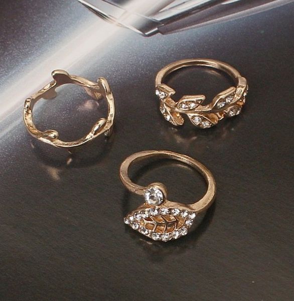 

european and american temperament three piece set ring with full diamond leaves, Silver