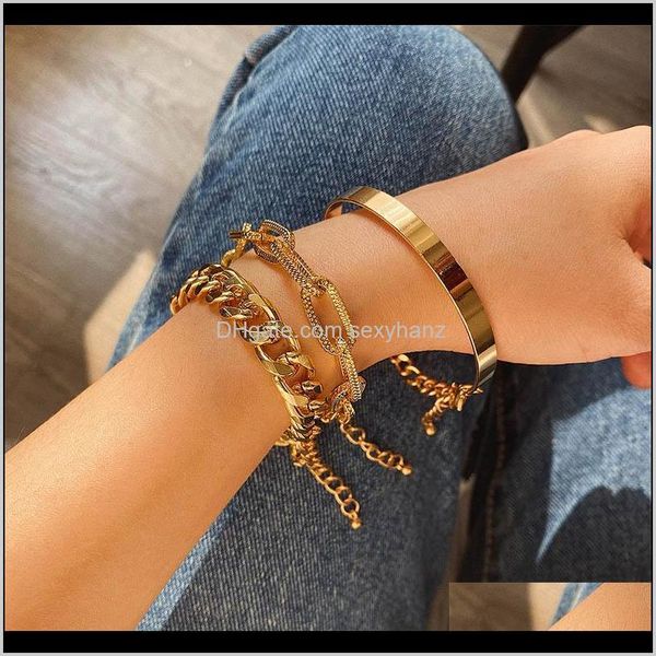 

charm bracelets drop delivery 2021 re multilayer personality exaggerated set geometric metal thick chain bracelet couple jewelry accessories, Golden;silver