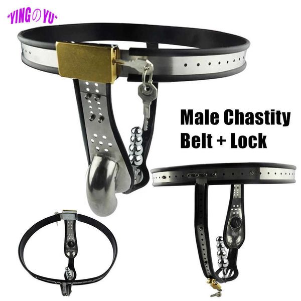 Dispositif de chasteté masculine verrouillable en acier inoxydable avec perles de prise anale hommes culottes sous-vêtements pénis anneau de verrouillage Cock Cage Bdsm Sex Toys P0826