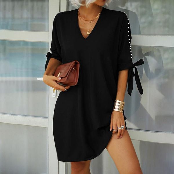 

party dresses pure color summer loose off shoulder bandage sleeve women mini dress holiday sundresses, White;black