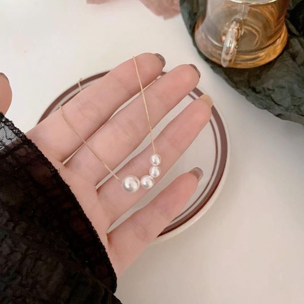 

pendant necklaces fashion gold color chain choker necklace lovely white pearl shape design clace for women ladies jewelry, Silver