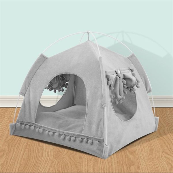 

cat beds & furniture foldable pet dog tent house portable teepee with thick soft cushion available bed outdoor indoor mesh kennel for small