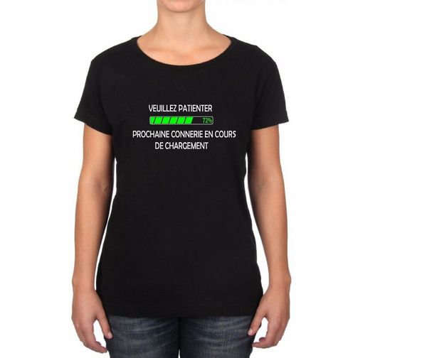 

womens t-shirt please wait next horseshit being loaded, White;black