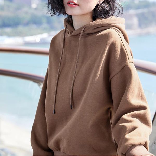 

women's hoodies & sweatshirts plus velvet basic for women leisure female winter solid colour casual sweatshirthip, Black