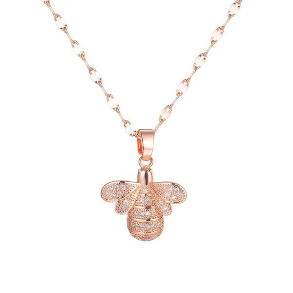

pendant necklaces fashion cute bee zircon pendants for women 2021 kpop rose gold jewelry stainless steel chains bff wholesale, Silver