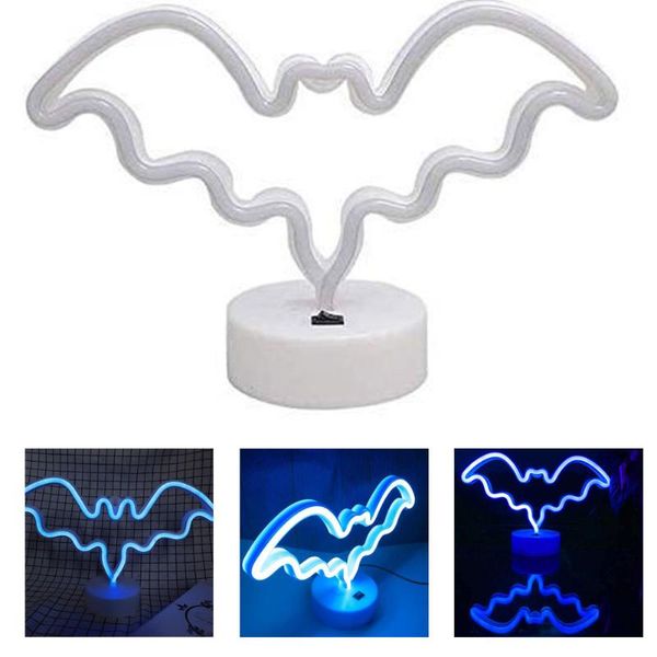 

night lights neon light bat shape led lamp battery usb powered table stand with base blue/pink decor