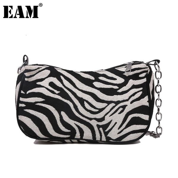 

[eam] women brief zebra pattern canvas handbags personality all-match crossbody shoulder bag fashion tide 2021 18a3022 evening bags
