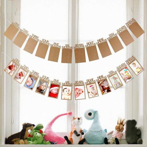 

party decoration 2021 children's baby's first birthday brown paper pull flag po frame banner