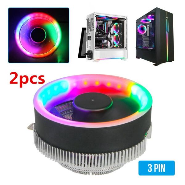 

2pcs led rgb cooler fan 3pin pc computer cooling radiator cpu heatsink for intel 775/1156/1155/1151/1150 &amd ventilador fans & coolings