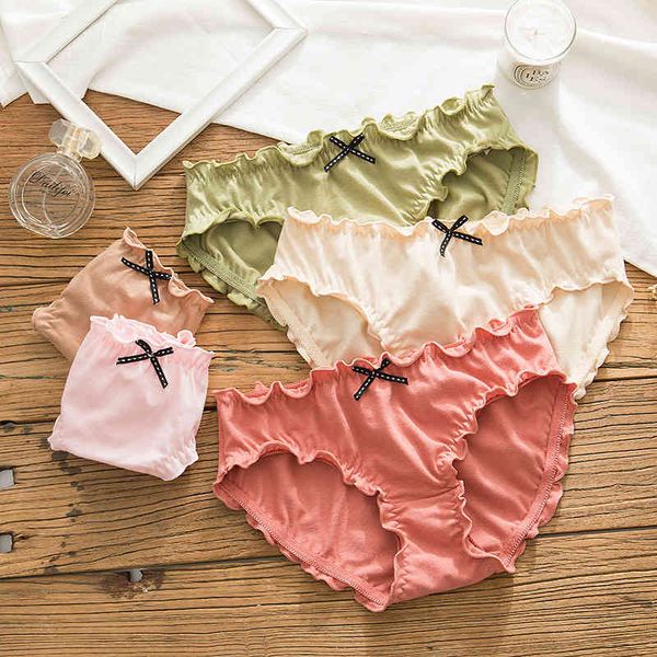 

sp&city cute bow underwear women pleated lace seamless underpants cotton solid panties middle waist lingerie lovely girl briefs, Black;pink