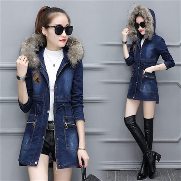 

women's trench coats fashion women denim jacket female long waist version of loose casual wild warm cotton clothing windbreaker, Tan;black