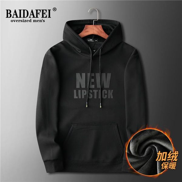 

men's hoodies & sweatshirts oversized 6xl 7xl fleece pullover winter outdoor sports hooded sweatshirt thermal warm running workout hood, Black