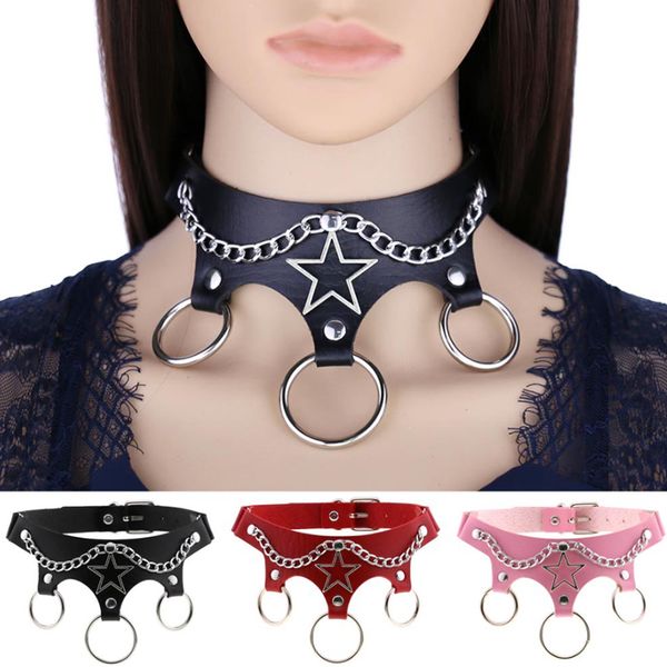 

black circle choker punk round chain necklace collar girl goth star neck women handmade cosplay jewelry egirl gothic accessories, Golden;silver