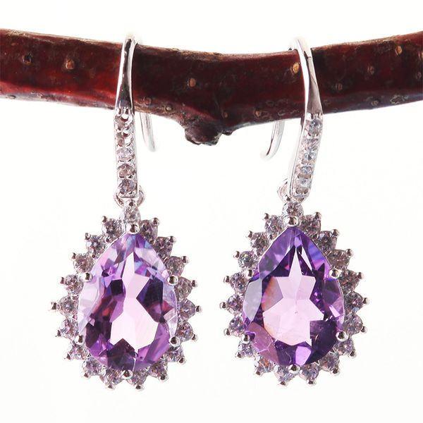 

spring 925 silver set amethyst crystal earrings earhook dangle chandelier