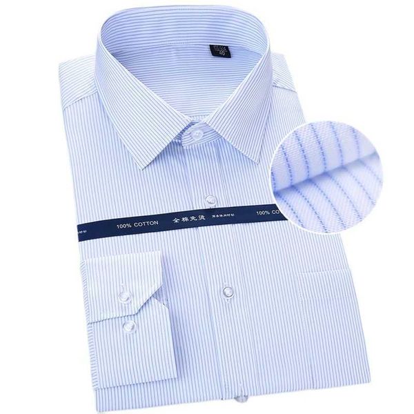 Erkekler için Saf Pamuk Boy Gömlek Uzun Kollu Çizgili Katı Resmi Adamın Gömlek 8XL Beyaz Kare Yaka Rahat Giyim 210628