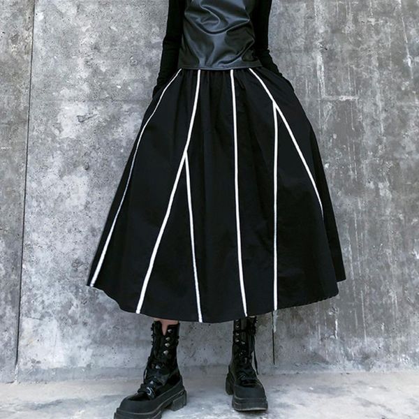 

skirts imucci 2021 spring retro high waist striped skirt fashion pocket design color matching mid-length tide tm1042ba, Black
