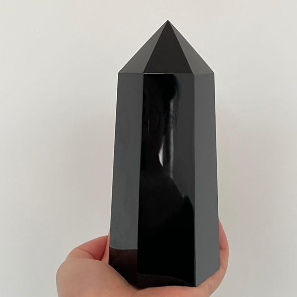 

800-900g natural obsidian obelisk point quartz crystal wand healing decorative objects & figurines