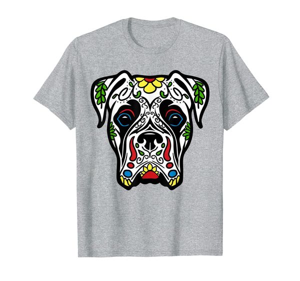 

boxer in white - dead sugar skull dog gift t-shirt, White;black
