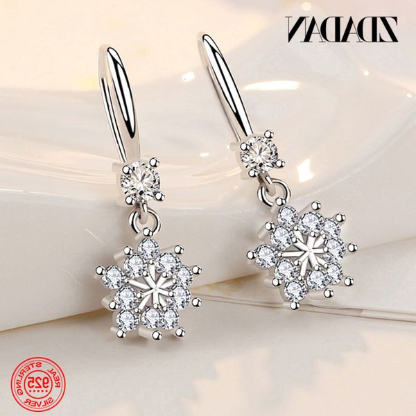 

zdadan 925 sterling silver zircon snowflake earrings for women pendant jewelry gift, Golden