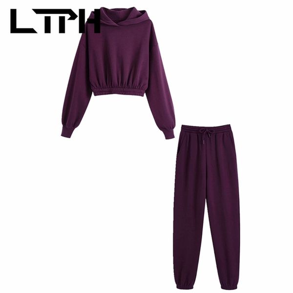 

ltph streetwear short hoodies sweatshirt casual sets women tracksuit 2 piece set warm jogging pants outfits spring 210423, Black;gray