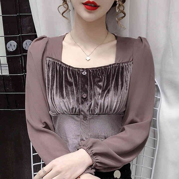 

winter clothes women long sleeve velour blouse shirt blusas mujer de moda s blusa e219 210426, White