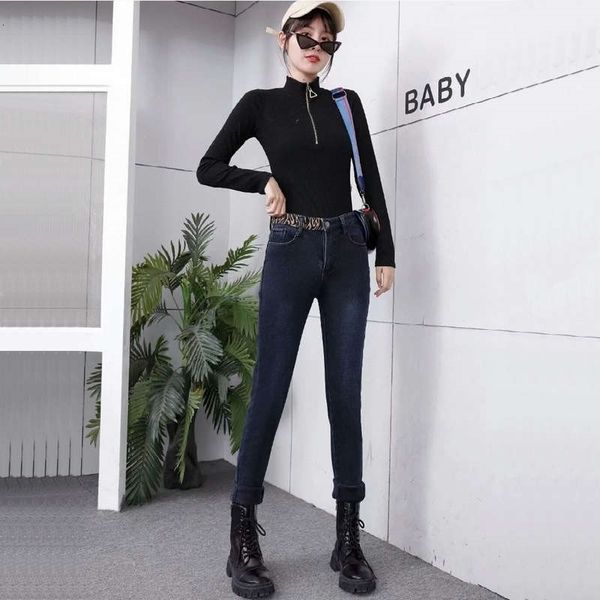 

women's jeans net red leopard waist warm and slim pants with plush r01t, Blue