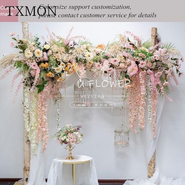 

decorative flowers & wreaths beautiful wedding decoration arch flower wall hanging pink row weddings creative floral stage background props