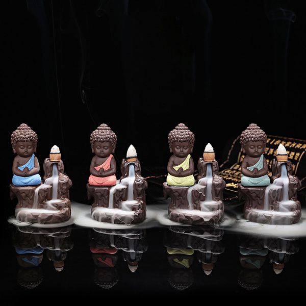 Der schöne kleine Mönch und der kleine Buddha-Räuchergefäß mit Rückfluss für das Zuhause, Büro, Teehaus, Heimdekoration, Weihnachtsgeschenk